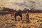 John W.Beatty Harvest Sence Sweden oil painting artist